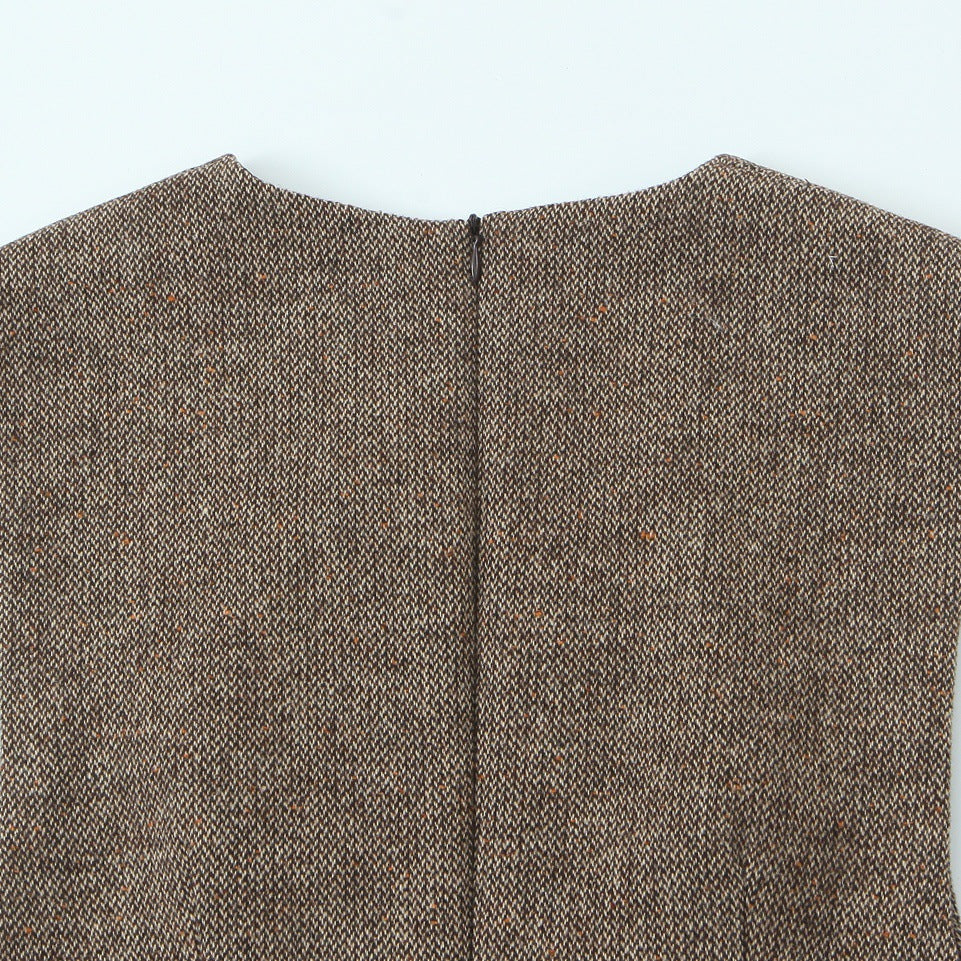 New Winter Sleeveless Deep V-Neck Wool Mini Dress
