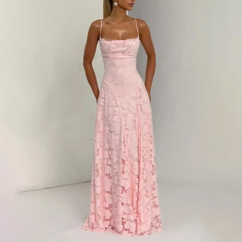 Slim-fit Sling Backless Lace Up Design Dress