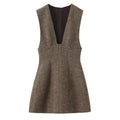 New Winter Sleeveless Deep V-Neck Wool Mini Dress