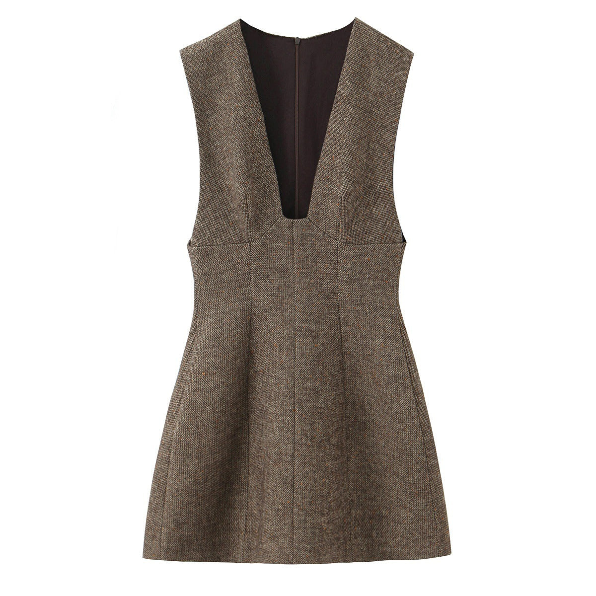 New Winter Sleeveless Deep V-Neck Wool Mini Dress